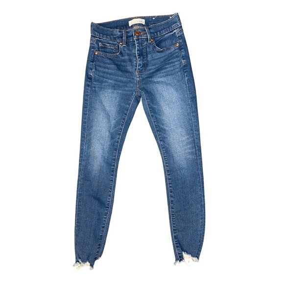 LOFT Mid-Rise Skinny Jeans Raw Hem Indigo Size 24/00P - Picture 1 of 9